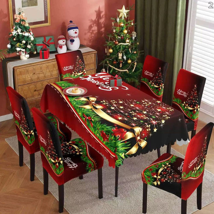 Set Božićnog Stolnjaka + 6 Navlaka za Stolice: Čarolija Blagdana u Vašem Domu