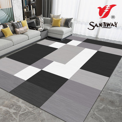 Tepih s Geometrijskim Kvadratima – Sivi Tonovi - SANDWAY